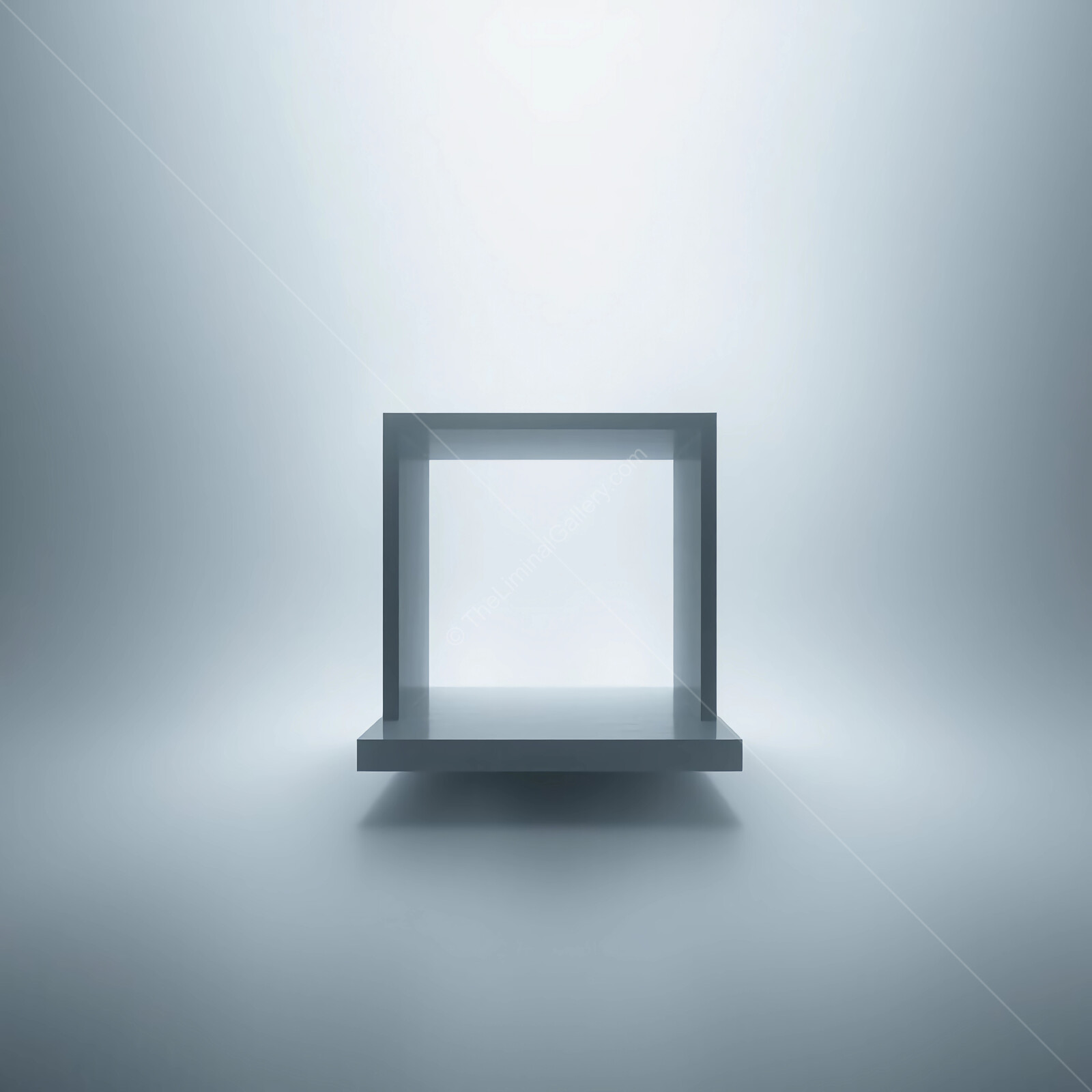 Minimalist liminal display platform illuminated in soft light creates a serene atmosphere