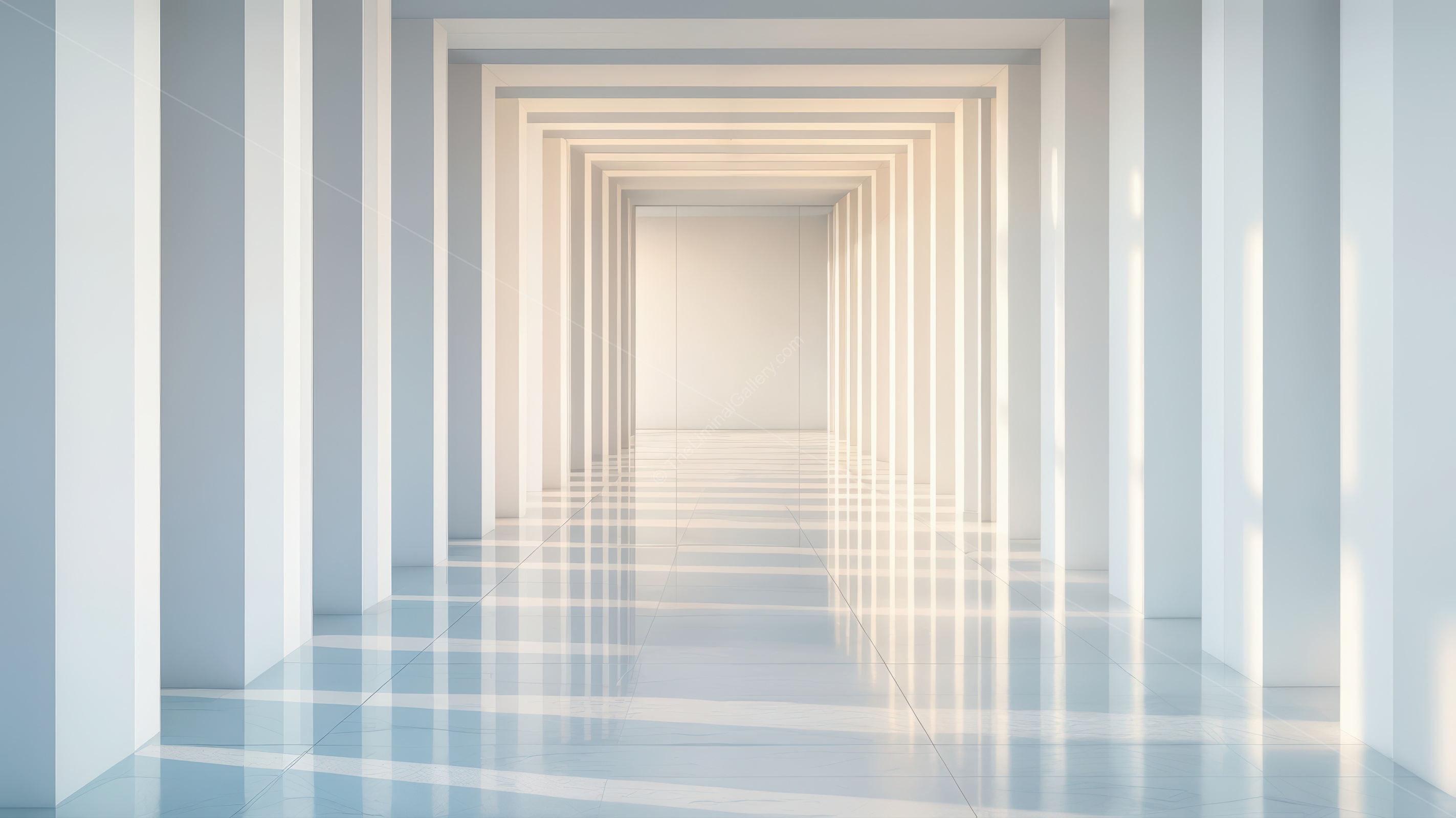 Liminal corridor of contemporary design uses ambient lighting and minimalist lines to guide visitors through a warm, elegant passage that feels open yet intimate