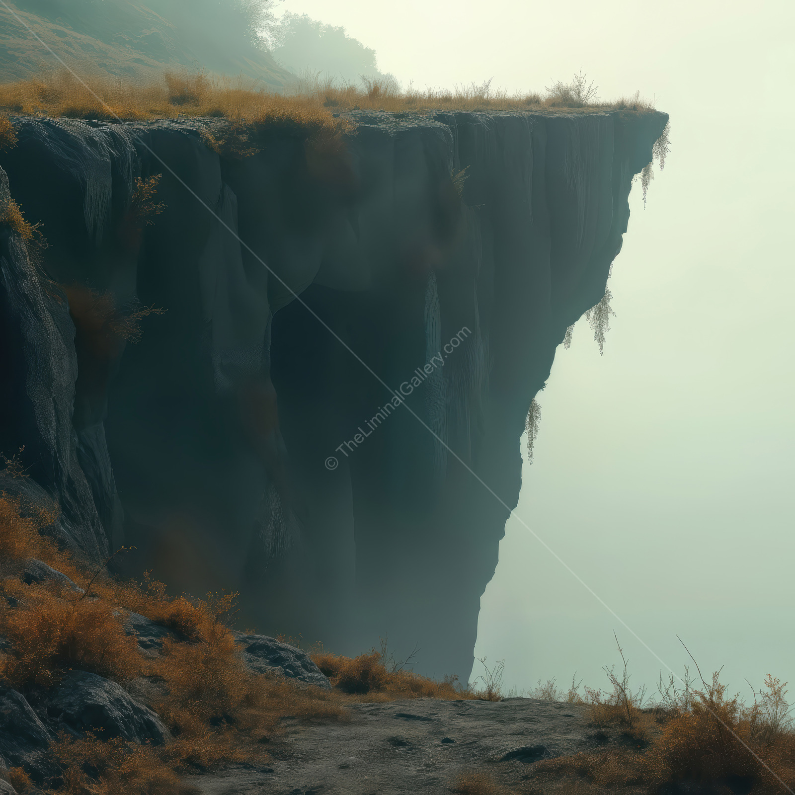 Misty cliffs rising above a serene landscape reveal nature's quiet majesty at dawn, inviting exploration and reflection in the stillness of morning