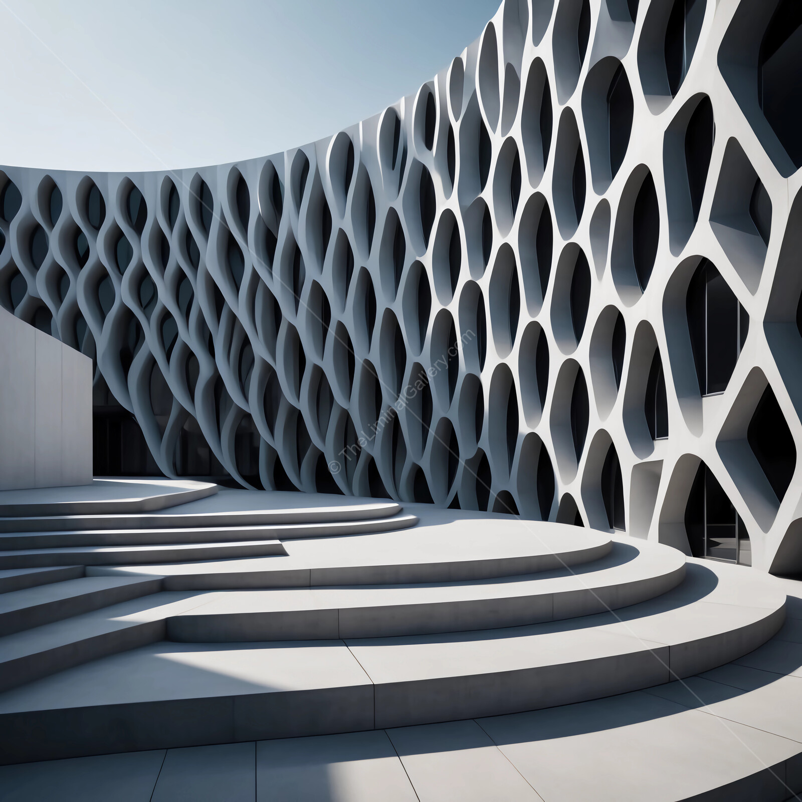 Modern architectural marvel showcasing fluid design against a serene sky