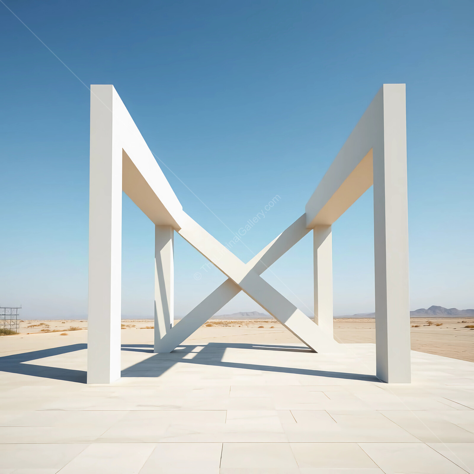 Modern architectural marvel stands in the desert, inviting exploration under bright blue skies
