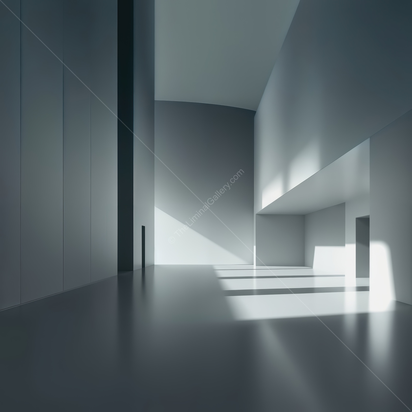Modern architecture reveals shadows and light in a liminal minimalist space