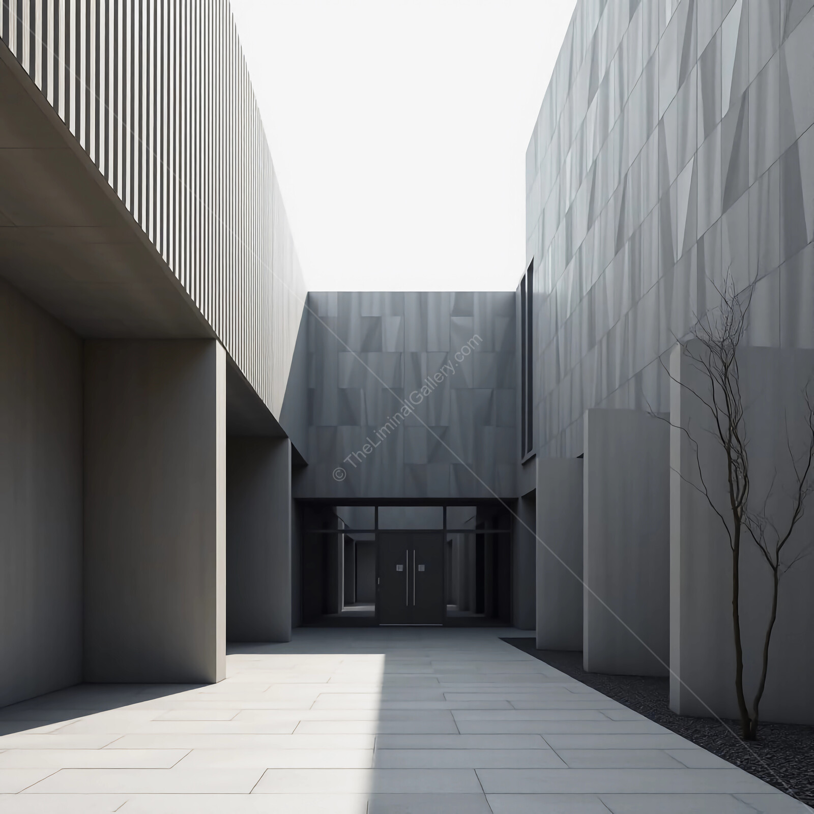 Modern architectural design in a minimalist courtyard reflecting serenity and innovation at midday