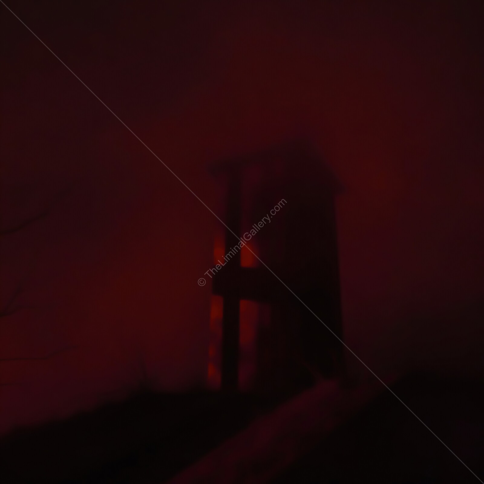 Mysterious tower shrouded in mist glows ominously at twilight