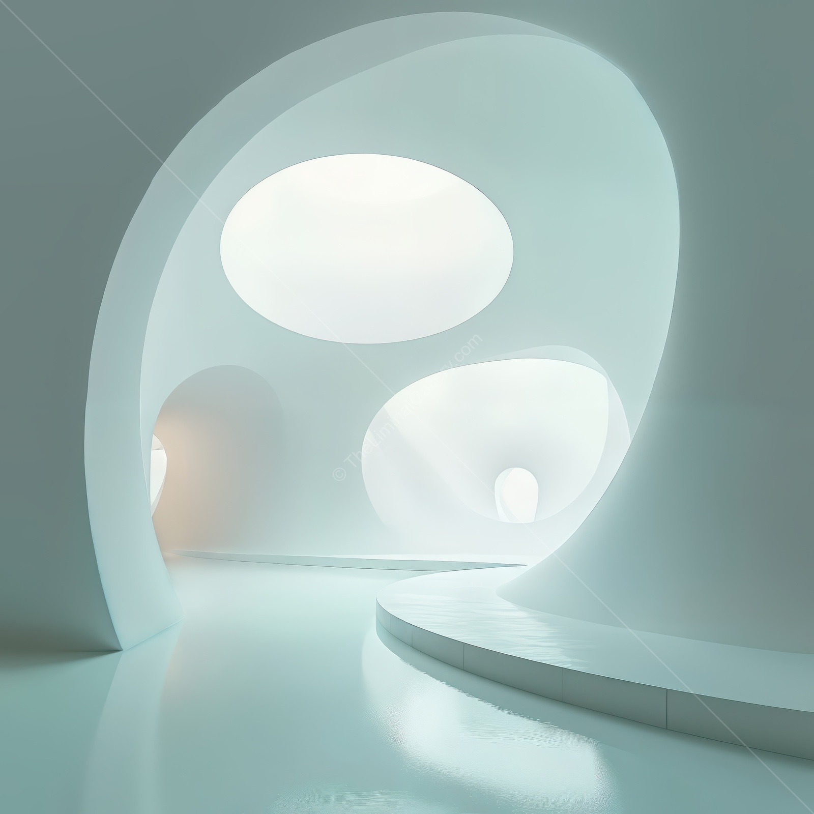 Contemporary architectural marvel showcasing organic curves and soft light in a minimalistic environment that invites exploration and creativity