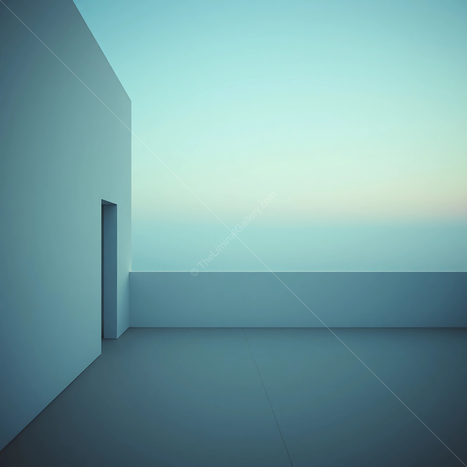 Explore the tranquil liminal minimalism of a serene open space at dusk