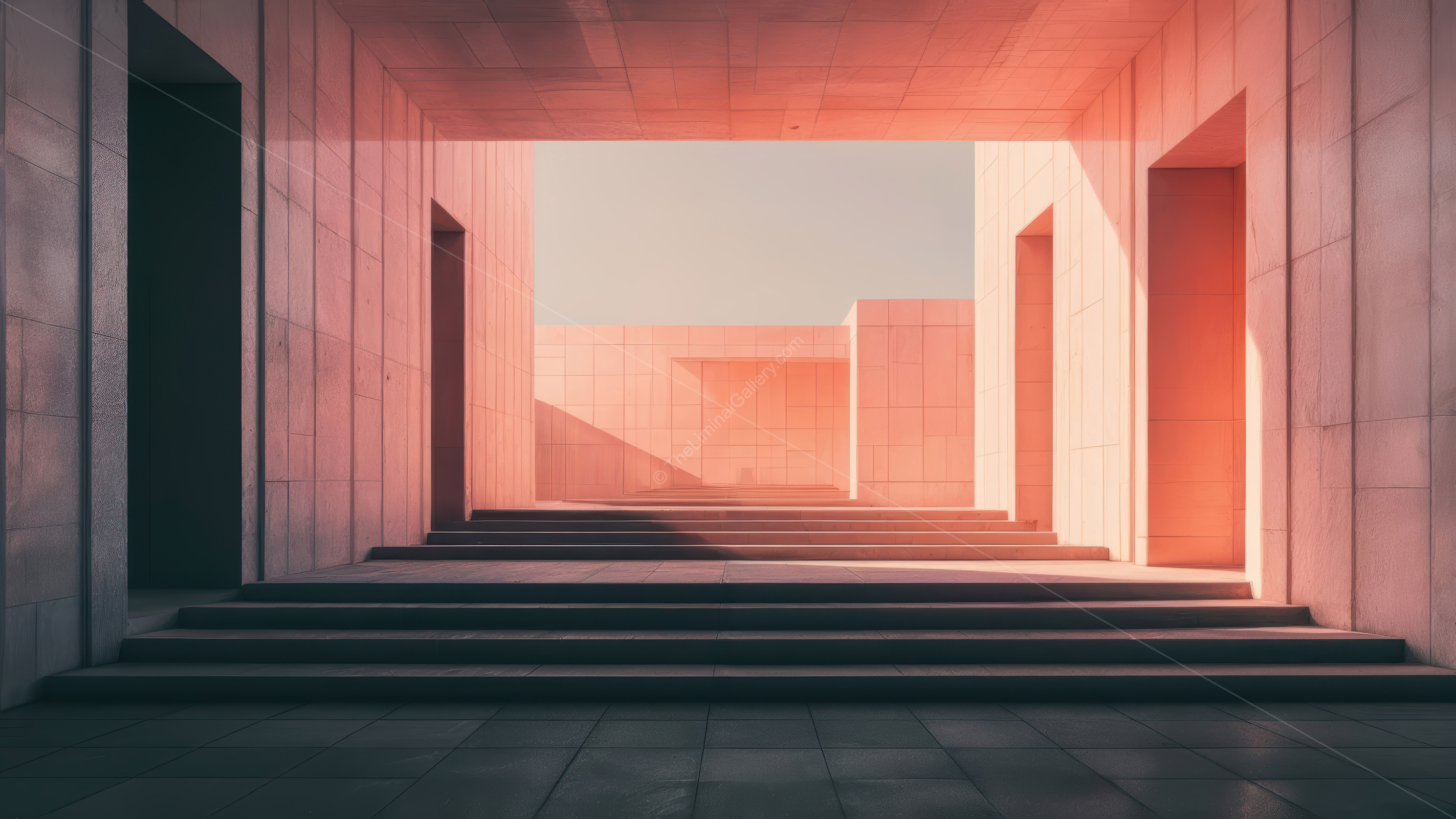 Vibrant architectural pathways illuminated by soft morning light create an inviting atmosphere for exploration and creativity in a modern urban space