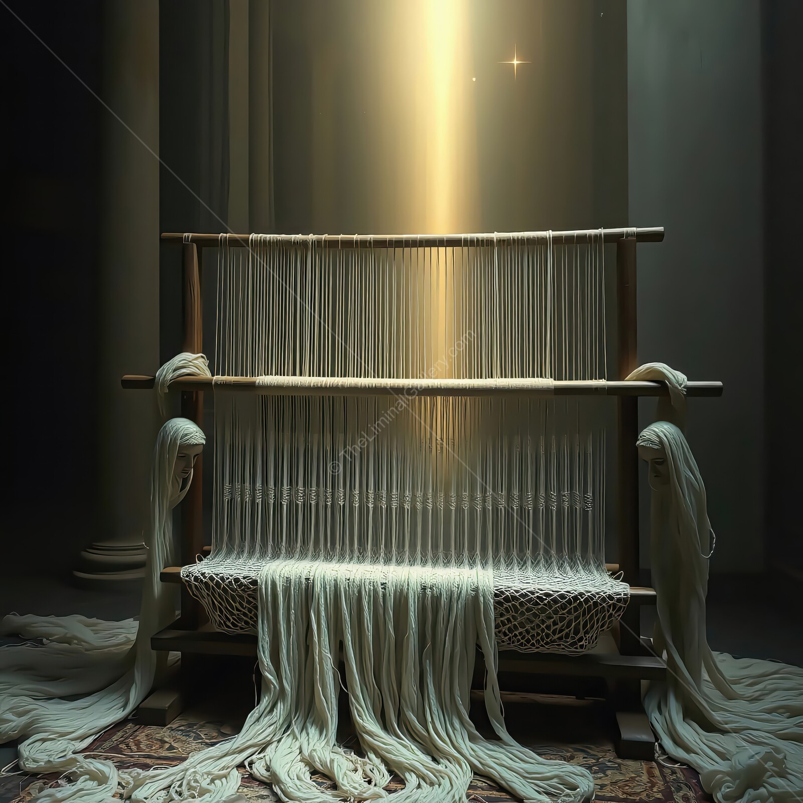 Weaving magic in a serene workshop illuminated by gentle light