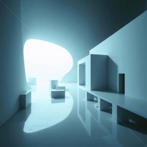 Light pours into a minimalist liminal space showcasing sleek, modern architecture and captivating forms