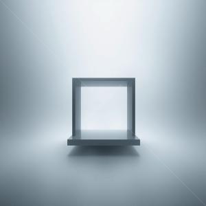 Minimalist liminal display platform illuminated in soft light creates a serene atmosphere
