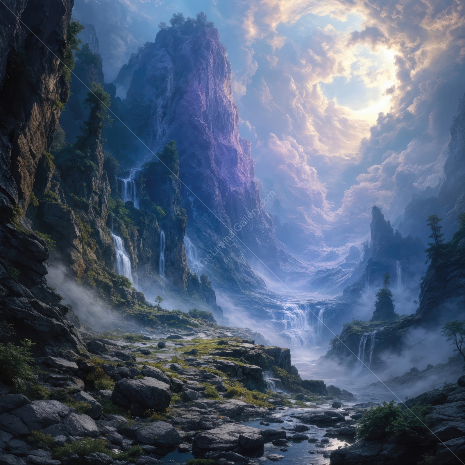 Liminal beauty of a mystical valley bathed in golden light