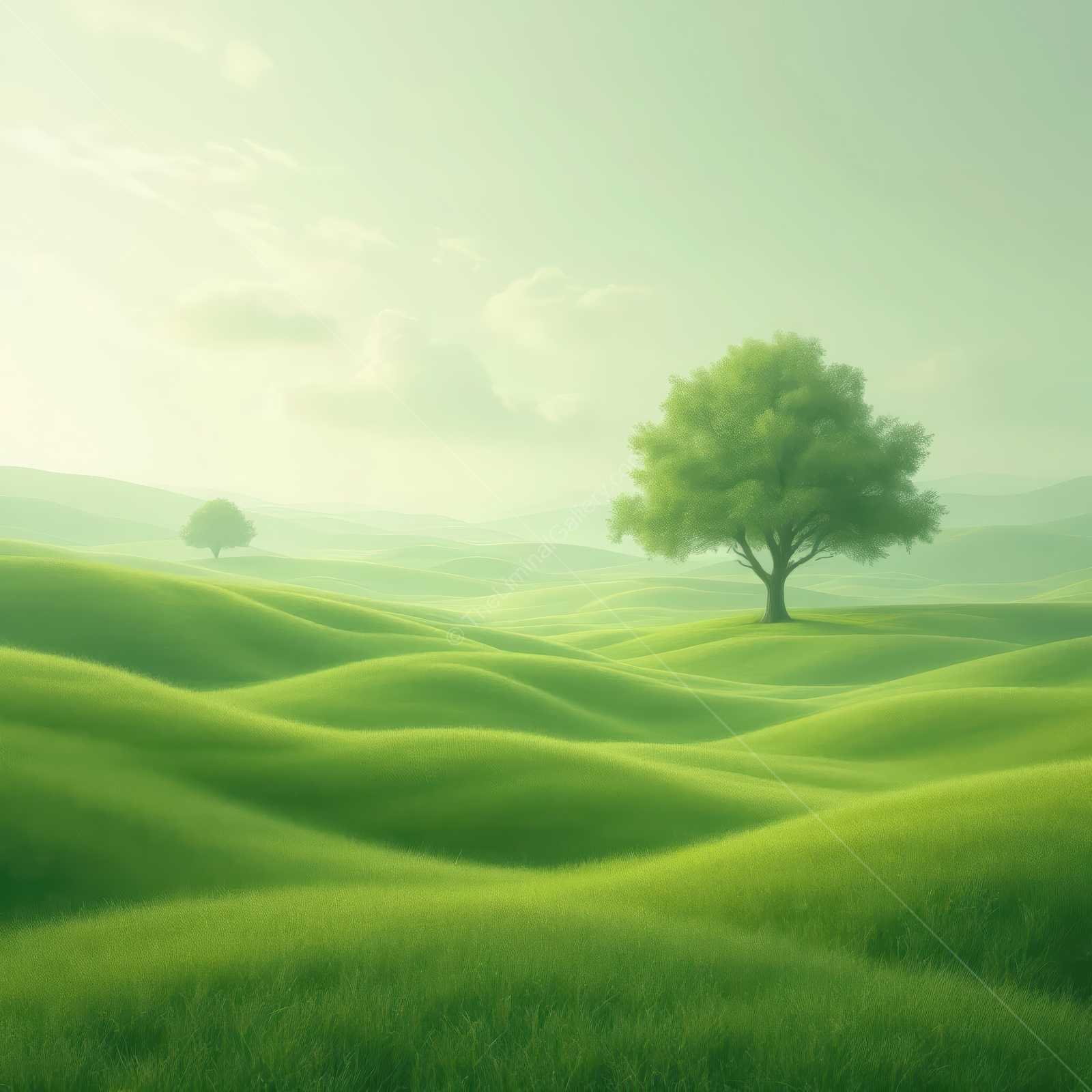 Lush green hills create a serene liminal space at dawn, inviting reflection and tranquility in nature's embrace