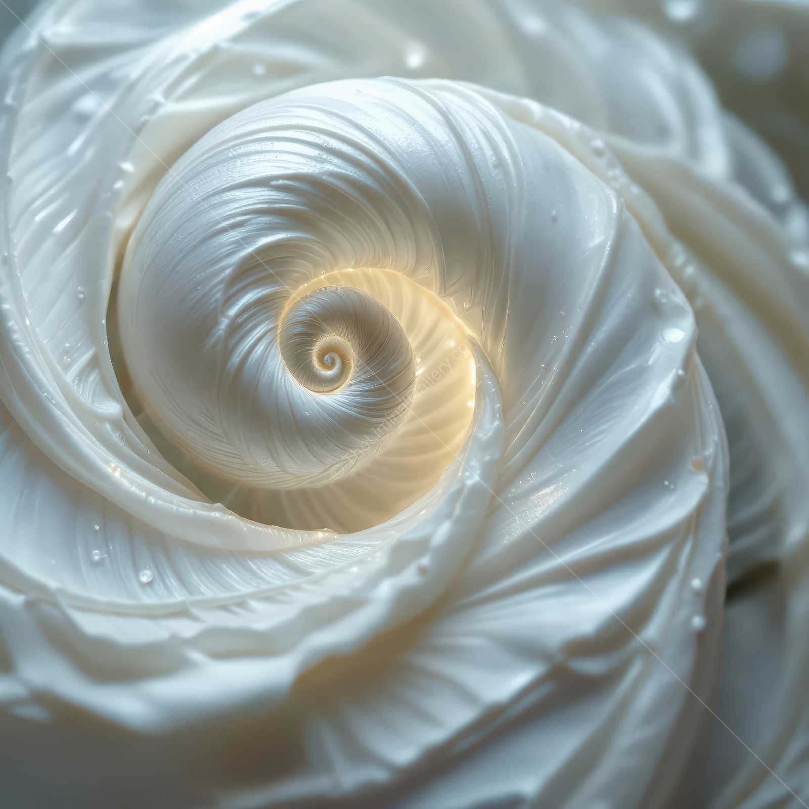 Swirling elegance of a luminescent shell captured in the soft light of nature's tranquility