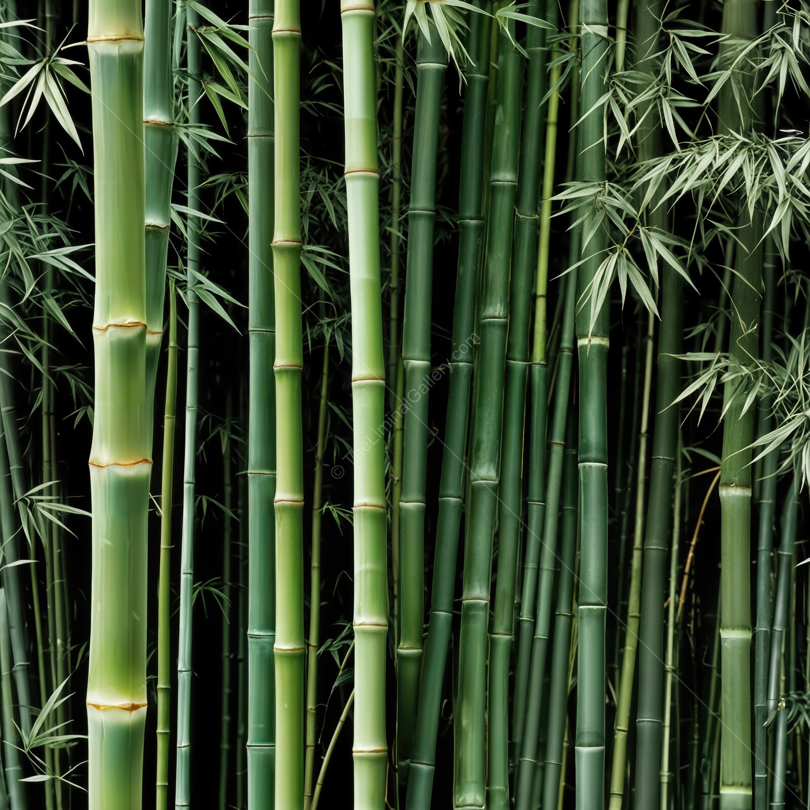 Lush green bamboo grove swaying gently under the warm sun in a serene woodland setting