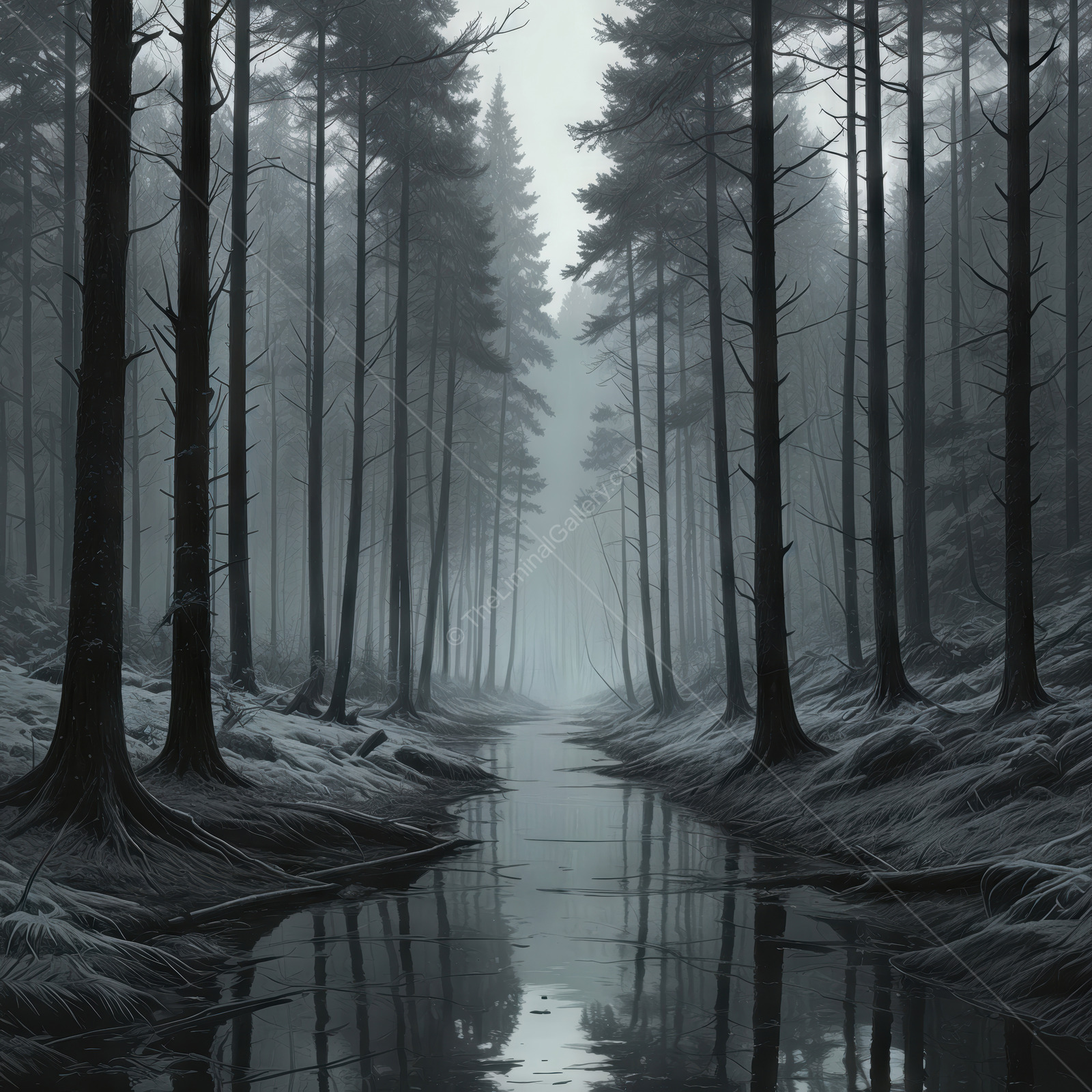 Whispers of the misty forest beside a still river at dawn revealing nature's mysterious beauty