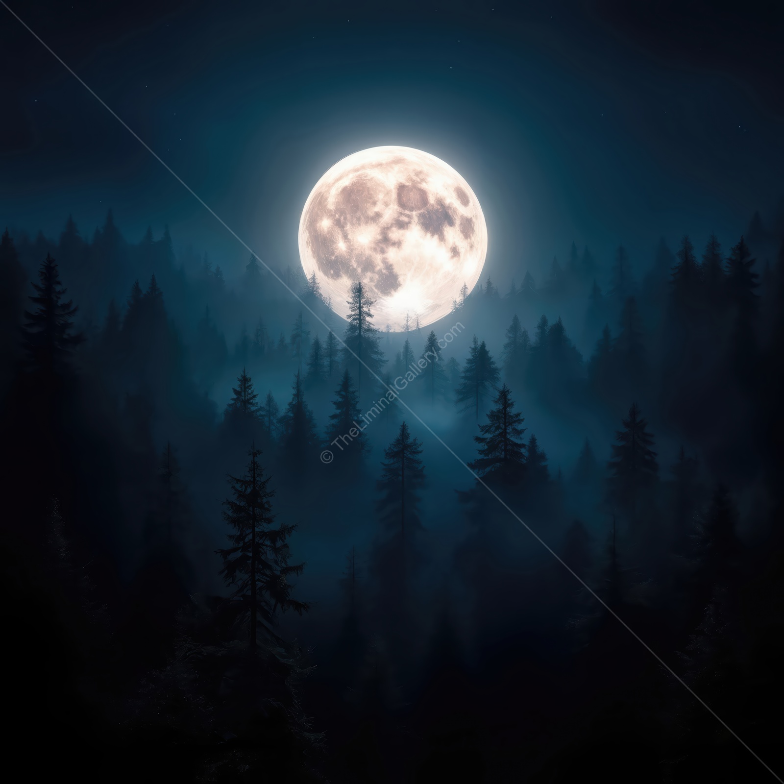 Moonlit forest whispers under a captivating night sky filled with tranquility and mystery