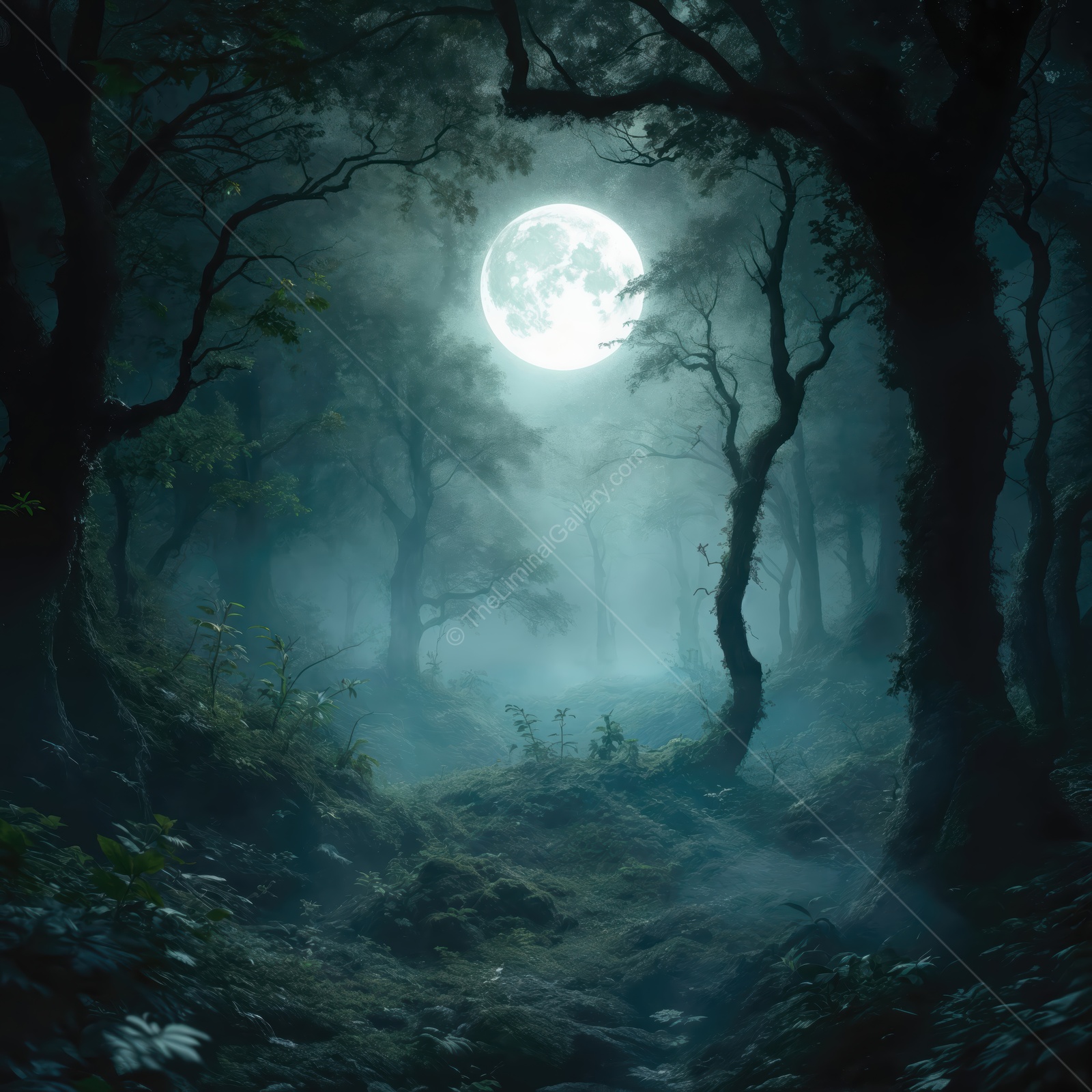 Moonlit forest path invites exploration under a serene night sky filled with mystery and magic