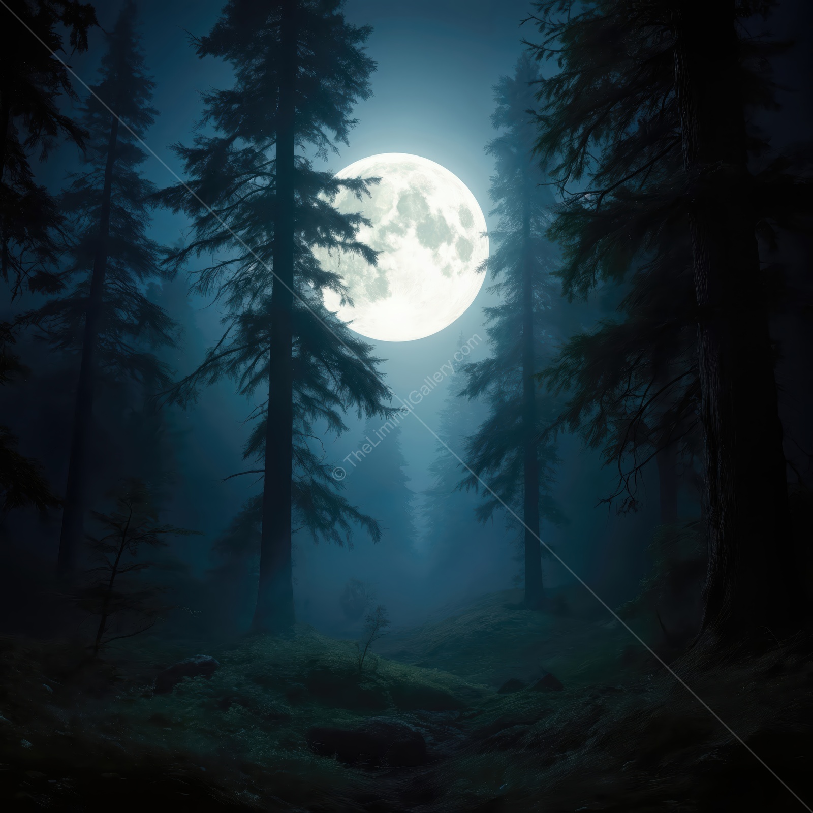 Moonlit forest creates an ethereal feeling awakening senses to nature's magic at twilight