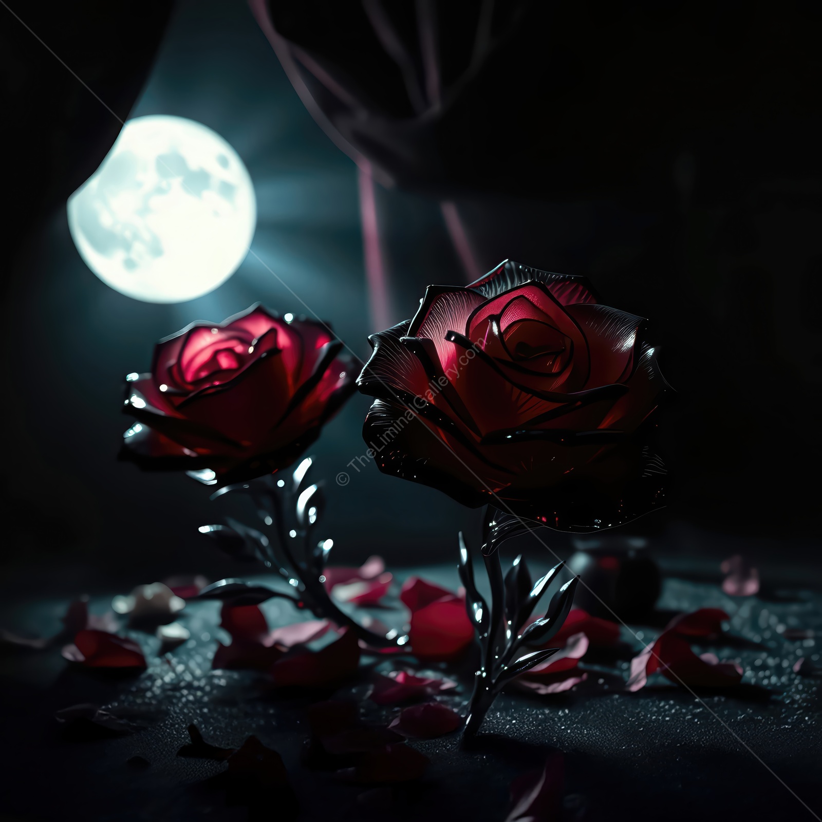 Evening blooms illuminated by moonlight in a tranquil nature scene