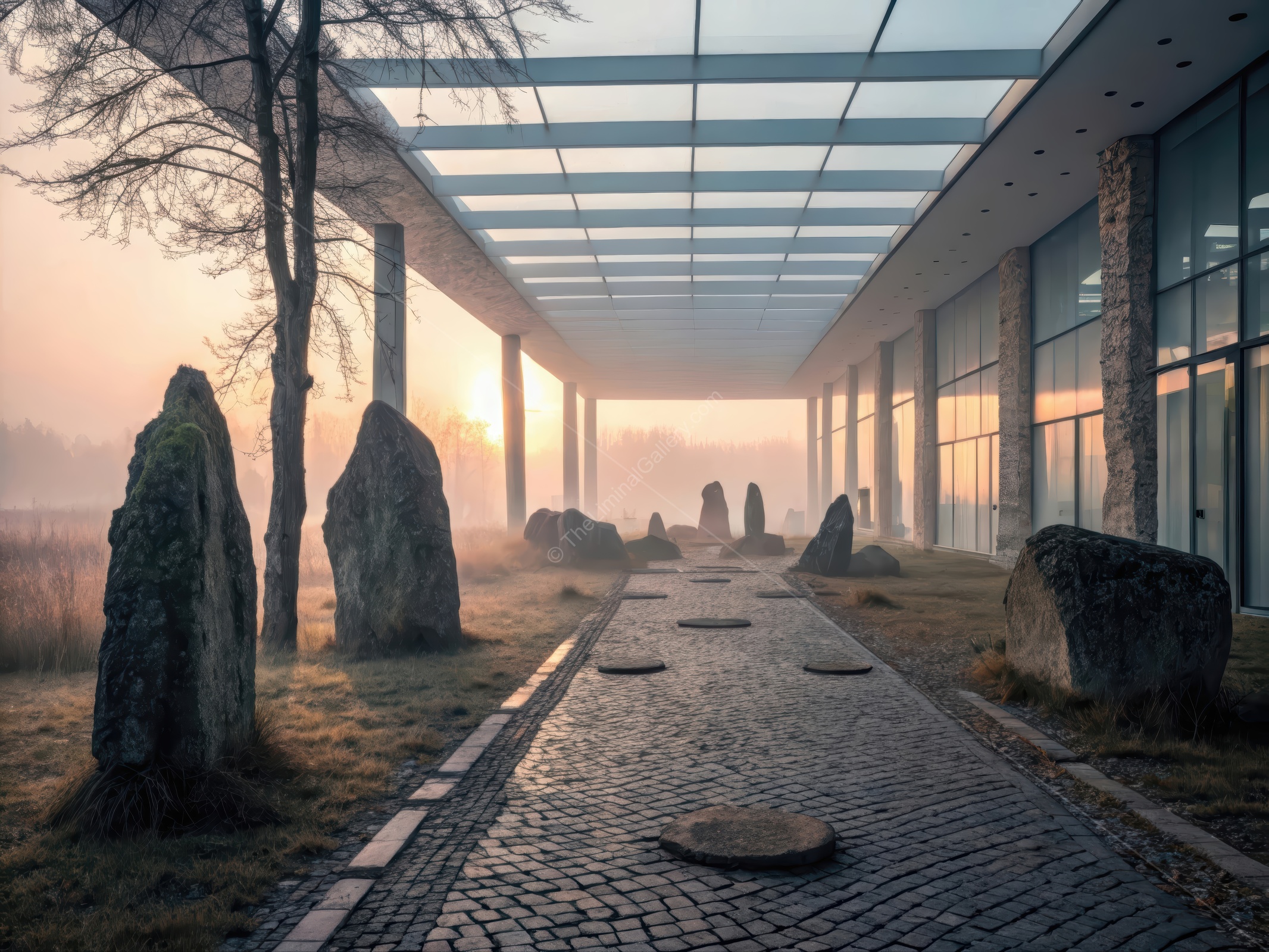Morning mist envelops ancient stones in a tranquil setting, revealing the beauty of nature and architecture in harmony