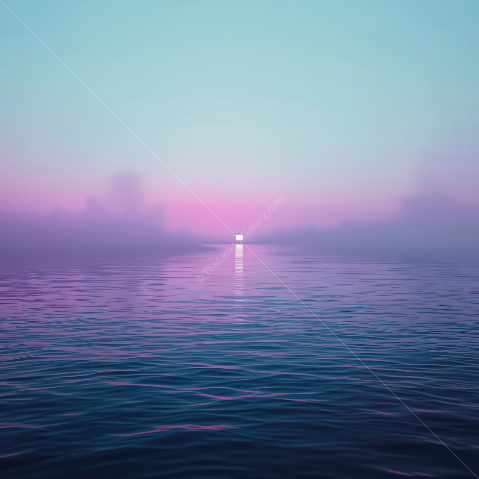 Surreal twilight over tranquil water invites dreams of distant horizons and calming reflections