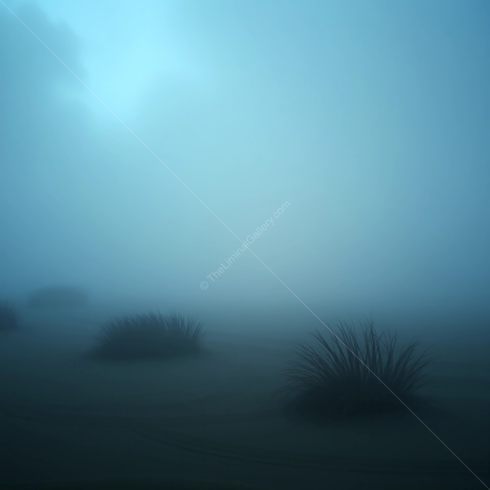 Whispering silhouettes emerge from the thick fog at dawn in a tranquil landscape
