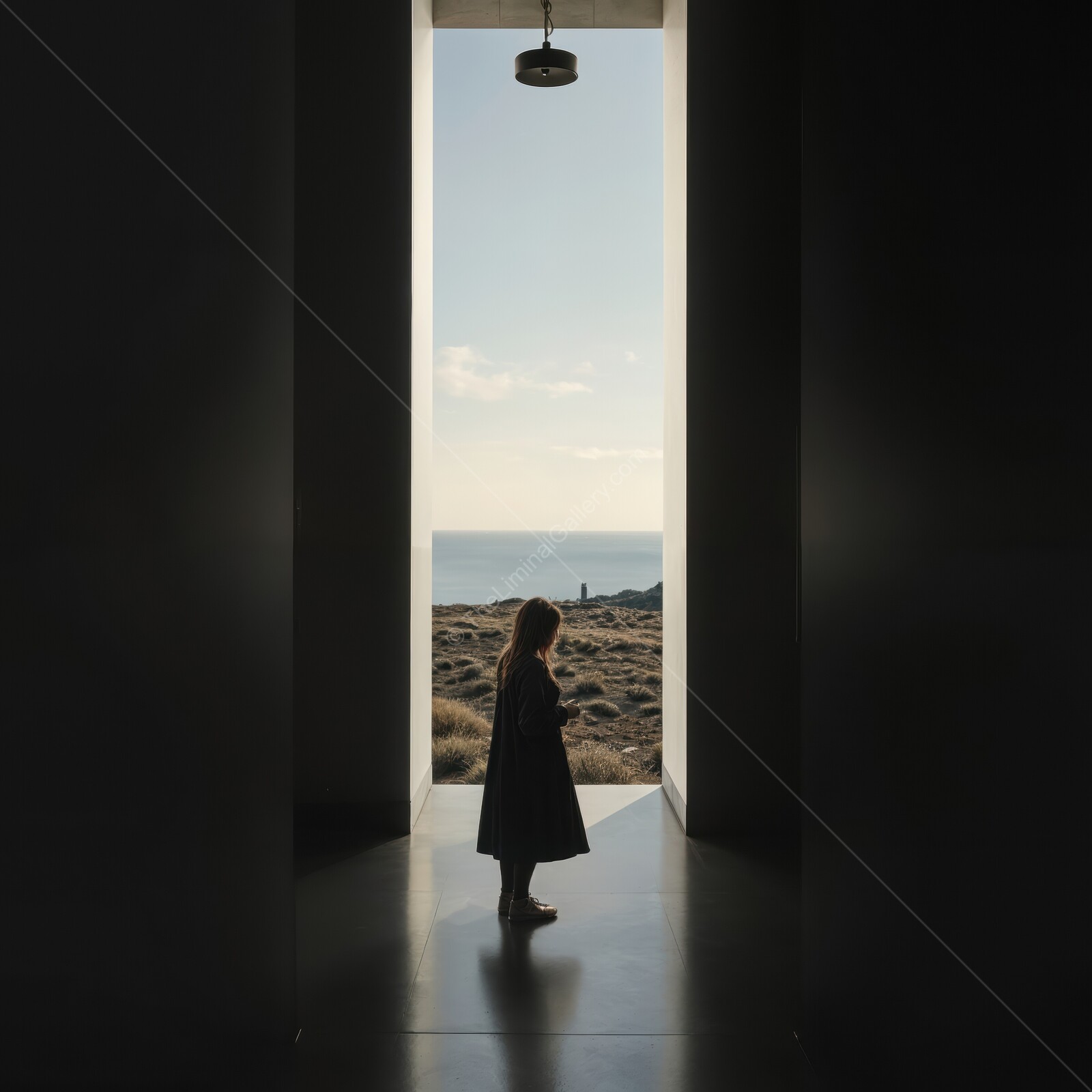 Exploring minimalism and tranquility at the ocean's edge with a stunning view