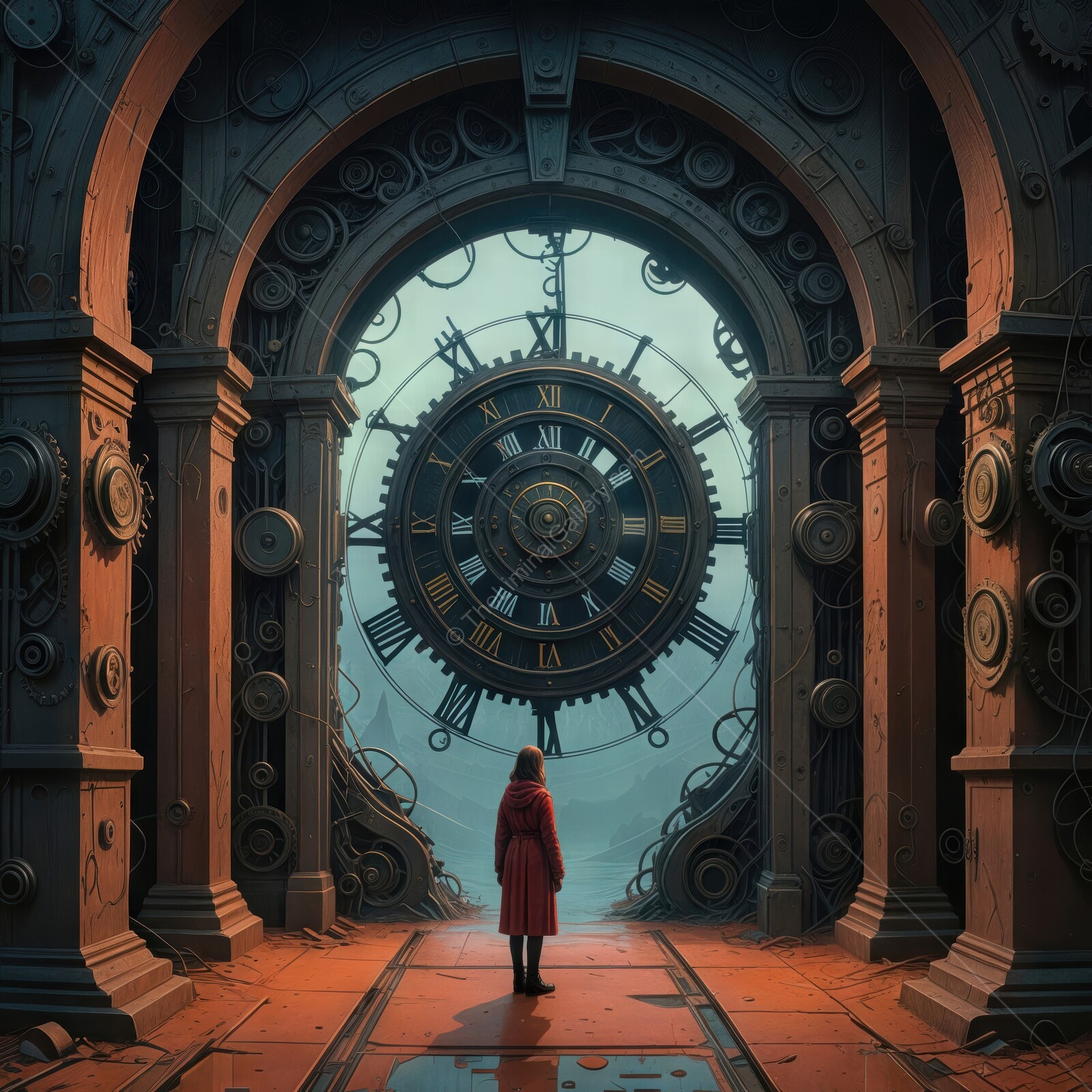 Exploring a mysterious clock tower with intricate gears and a statue at the heart of a forgotten world