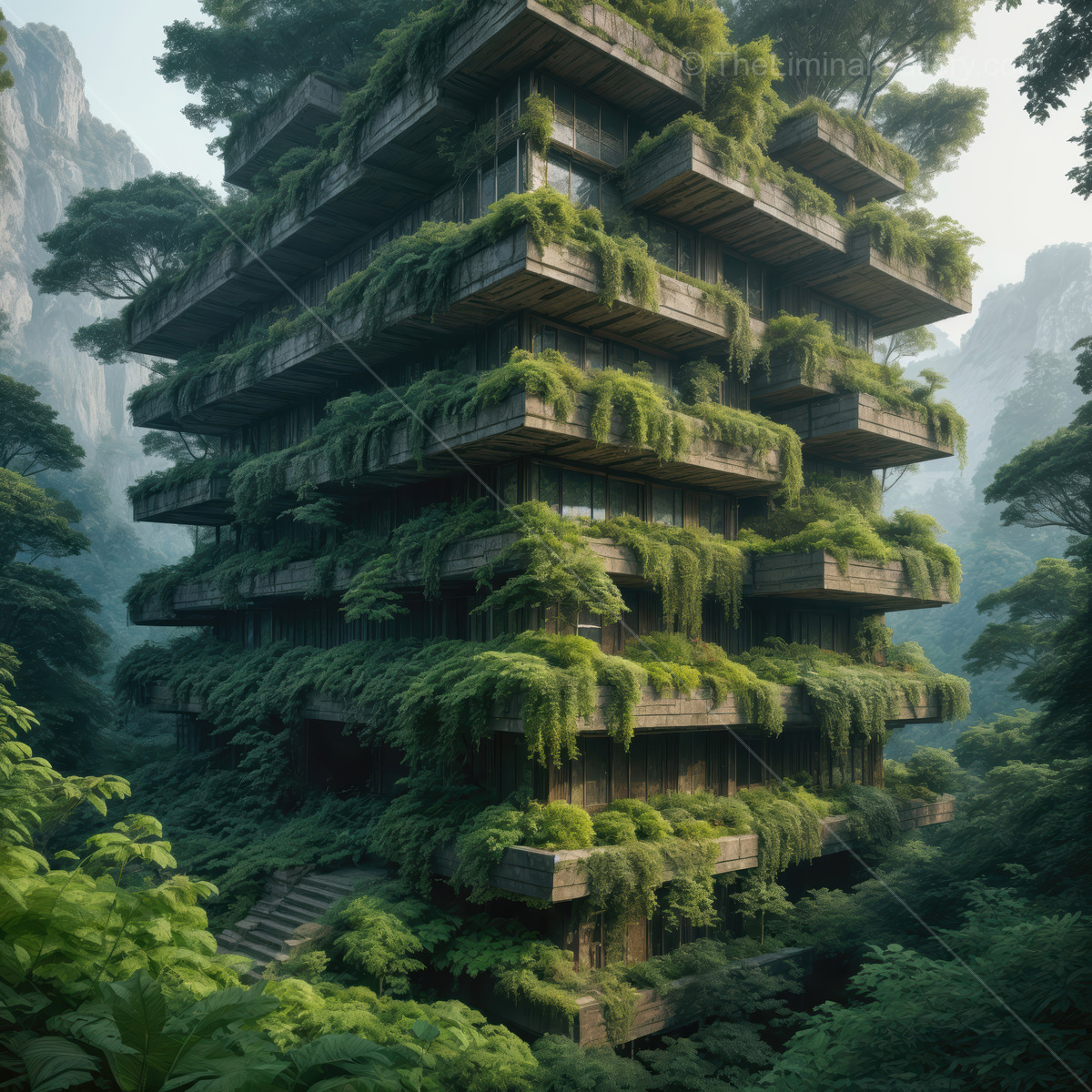 Whispers of nature envelop a forgotten structure amid a serene landscape