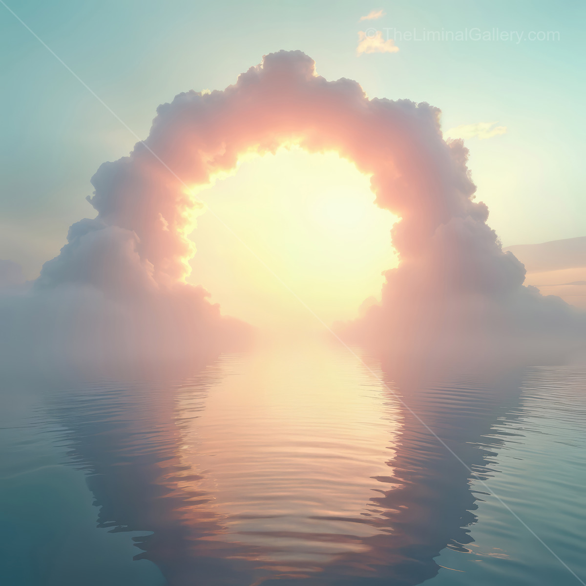 Golden sunrise bursts through clouds, its hues mirrored on calm waters, creating a peaceful dawn tableau that invites gratitude, hope, and quiet inspiration