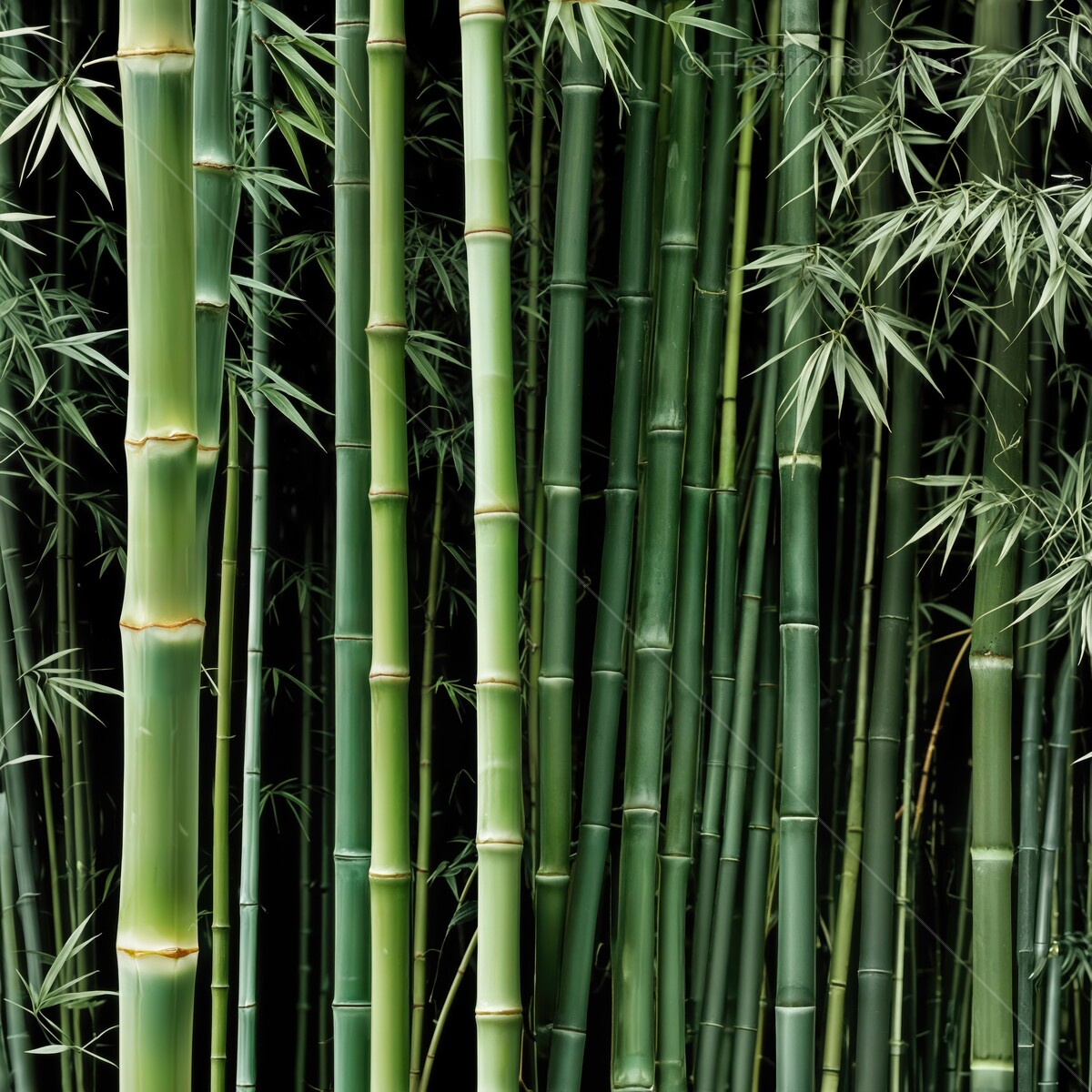 Lush green bamboo grove swaying gently under the warm sun in a serene woodland setting