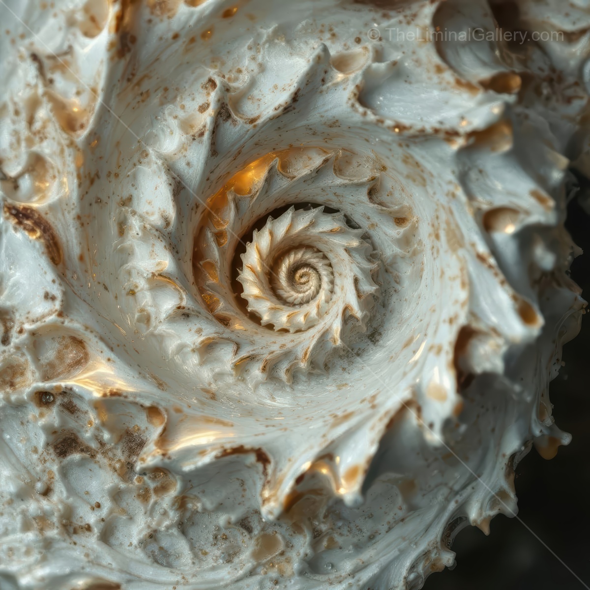 Exploring the intricate patterns of a spiraled shell found on a serene beach at twilight