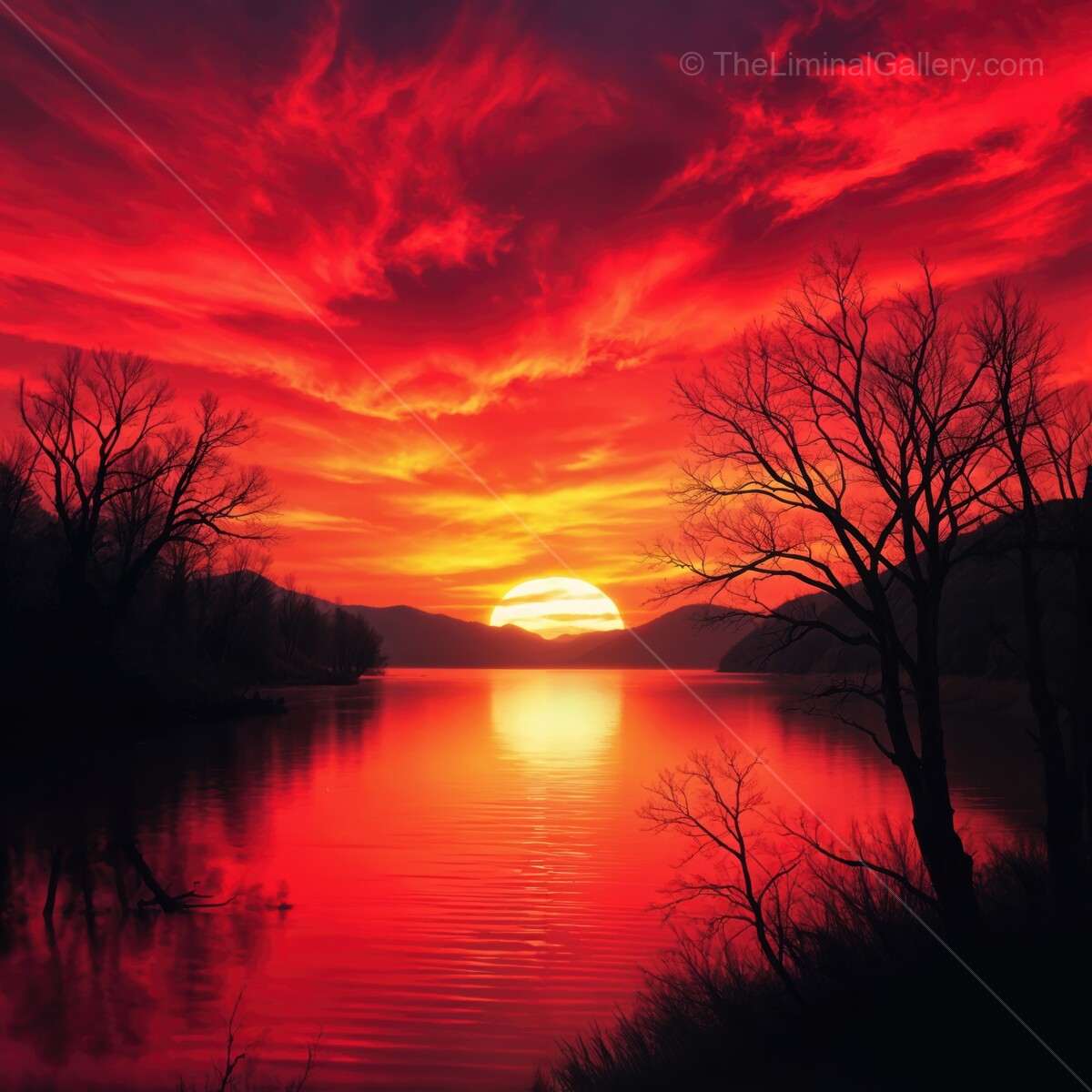 Breathtaking sunset paints the sky in vibrant hues over calm waters at dusk