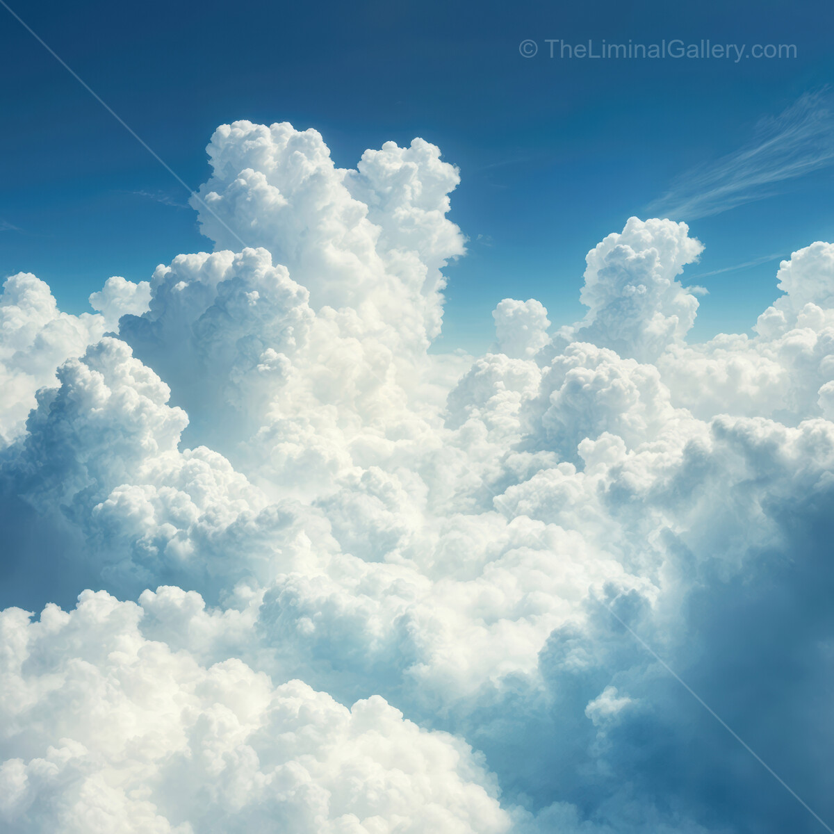 Fluffy clouds drift through a bright blue sky on a sunny afternoon in a serene outdoor paradise
