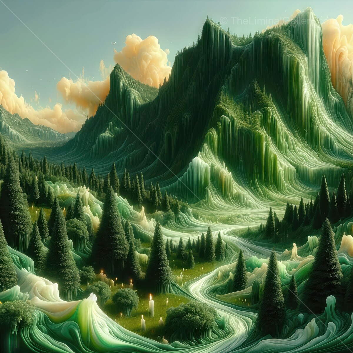 Enchanting green landscapes blend mountains and flowing rivers to create a mesmerizing natural wonder