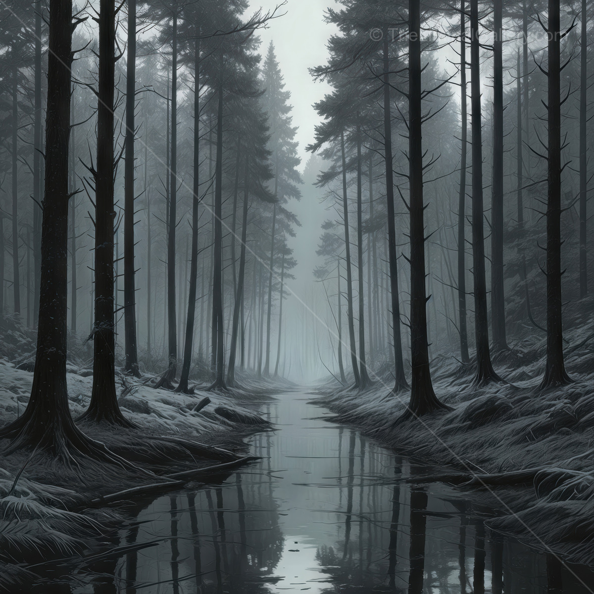 Whispers of the misty forest beside a still river at dawn revealing nature's mysterious beauty
