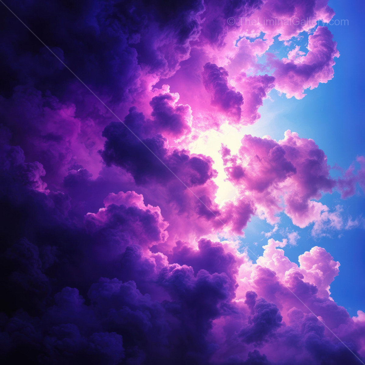 Vivid clouds dance across the sky, showcasing a breathtaking display of purples and blues at twilight, creating a symphony of colors that captivates the eye