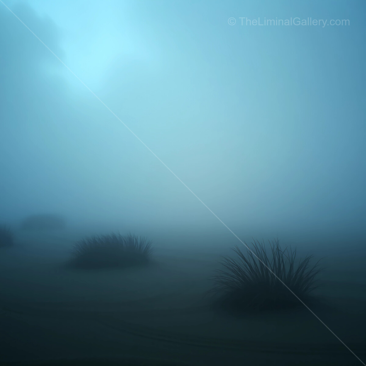Whispering silhouettes emerge from the thick fog at dawn in a tranquil landscape