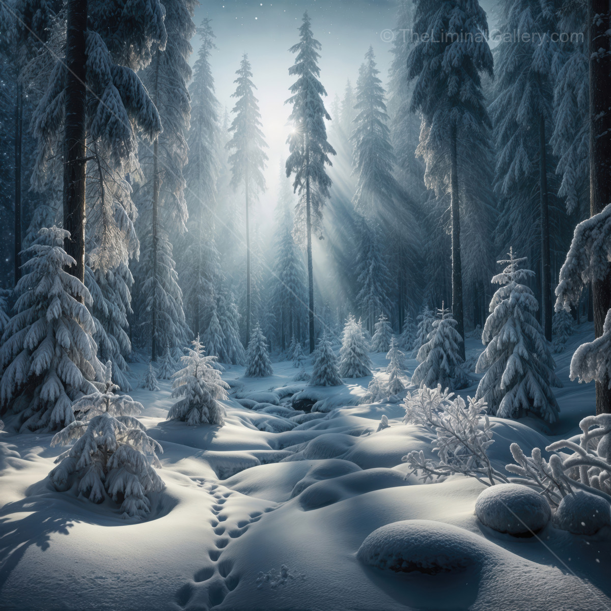 Winter wonderland captures the ethereal beauty of a snowy forest at dawn
