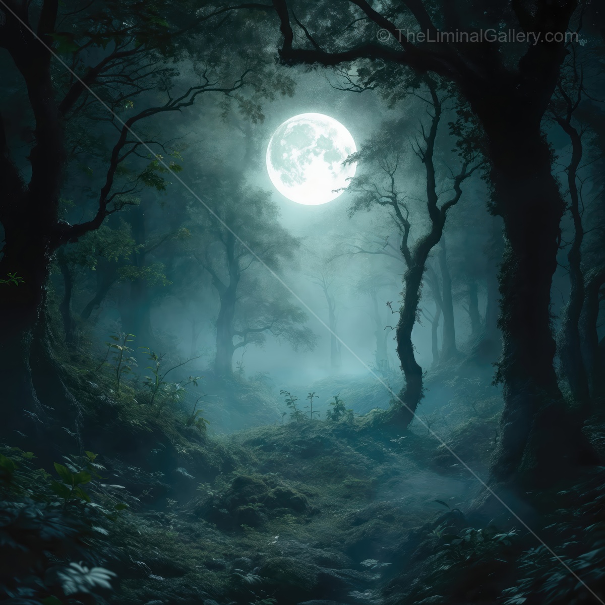 Moonlit forest path invites exploration under a serene night sky filled with mystery and magic