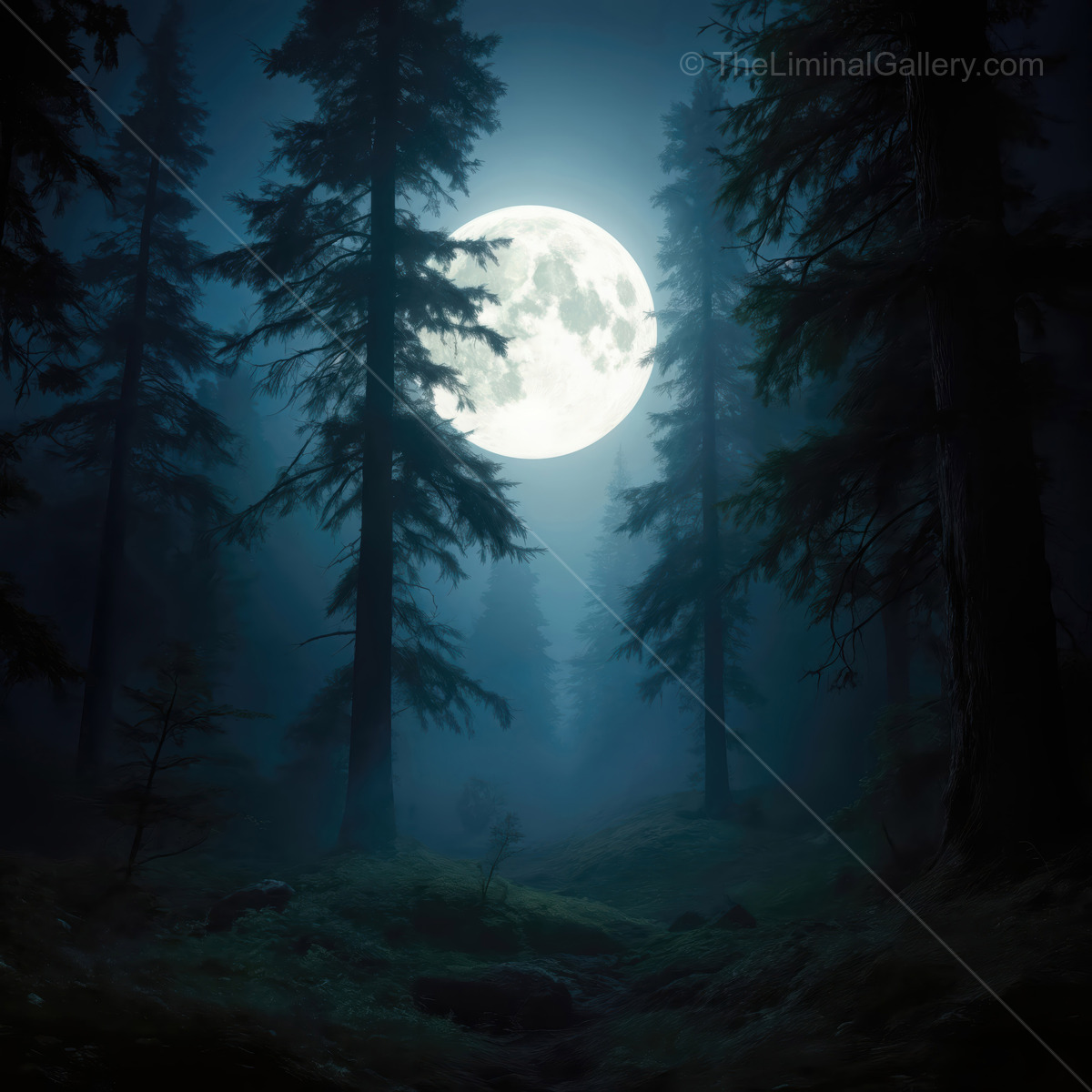 Moonlit forest creates an ethereal feeling awakening senses to nature's magic at twilight