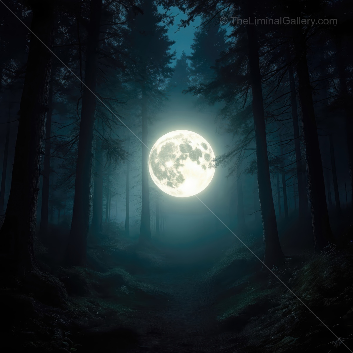 Moonlit forest path awakens a sense of wonder under a luminous sky