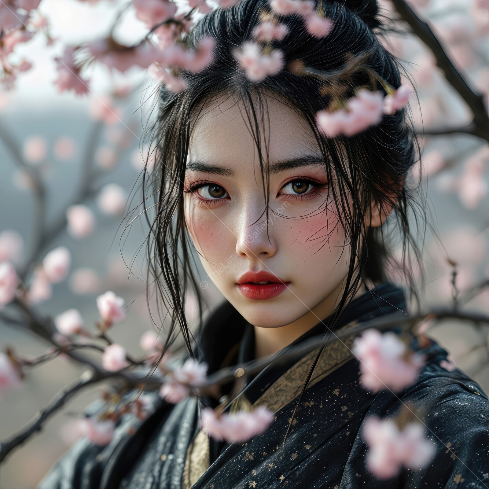 Captivating beauty amidst blooming cherry blossoms during a serene spring morning