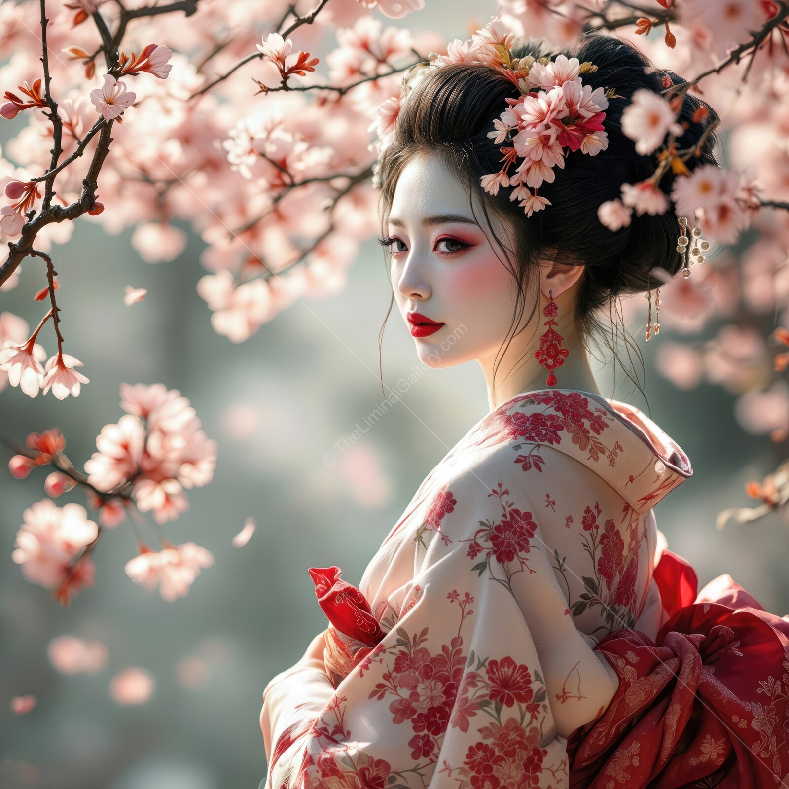 Enchanting beauty amidst cherry blossoms captivates hearts in springtime tranquility