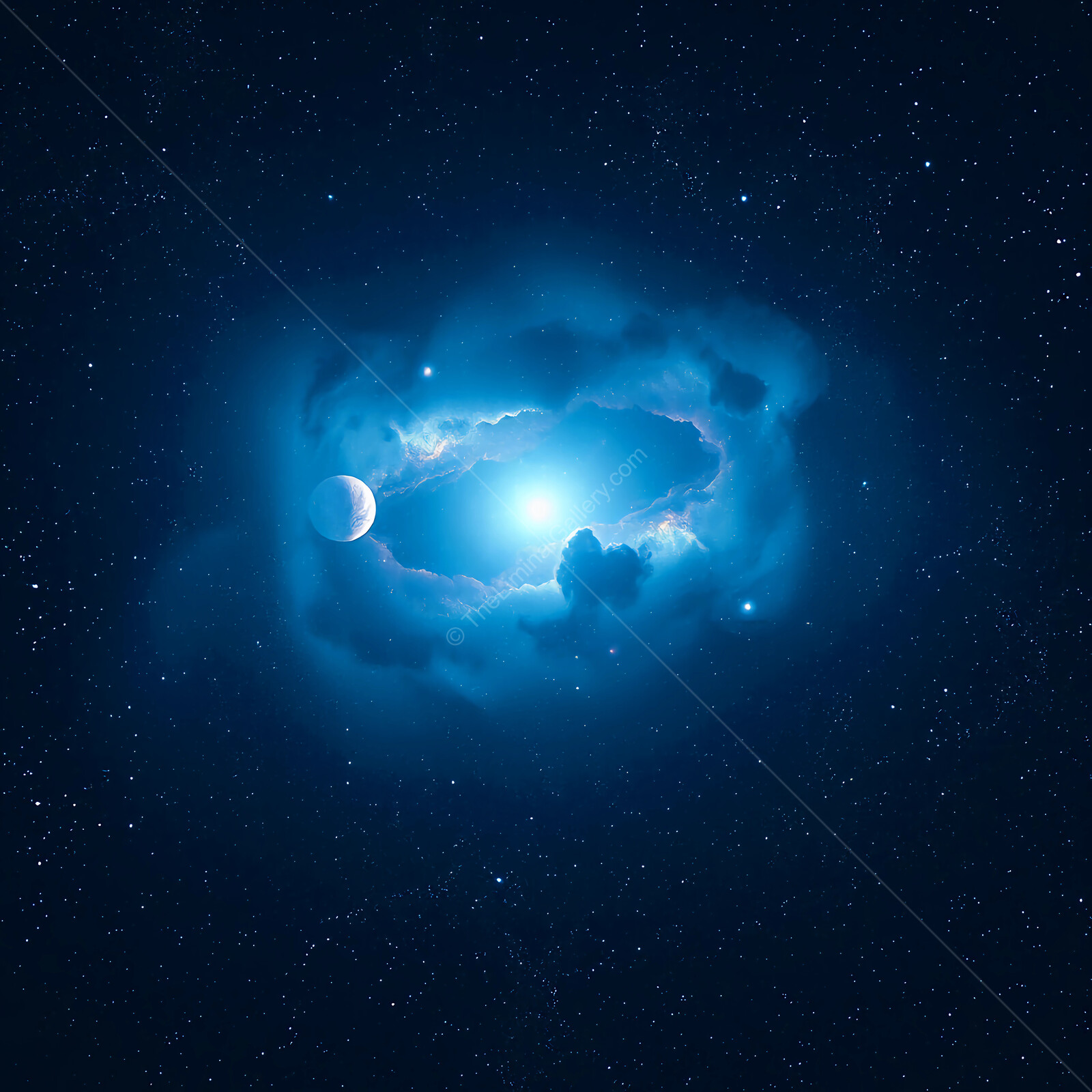 Celestial dance of light and shadow in a serene cosmic expanse