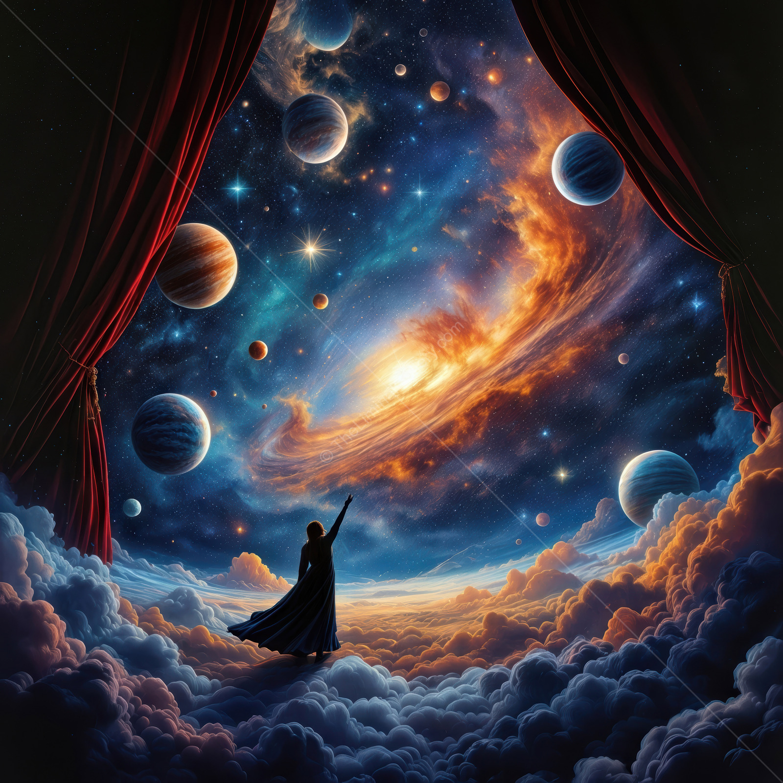 Mystical journey through the cosmos unveils the wonders of the universe beyond the curtain