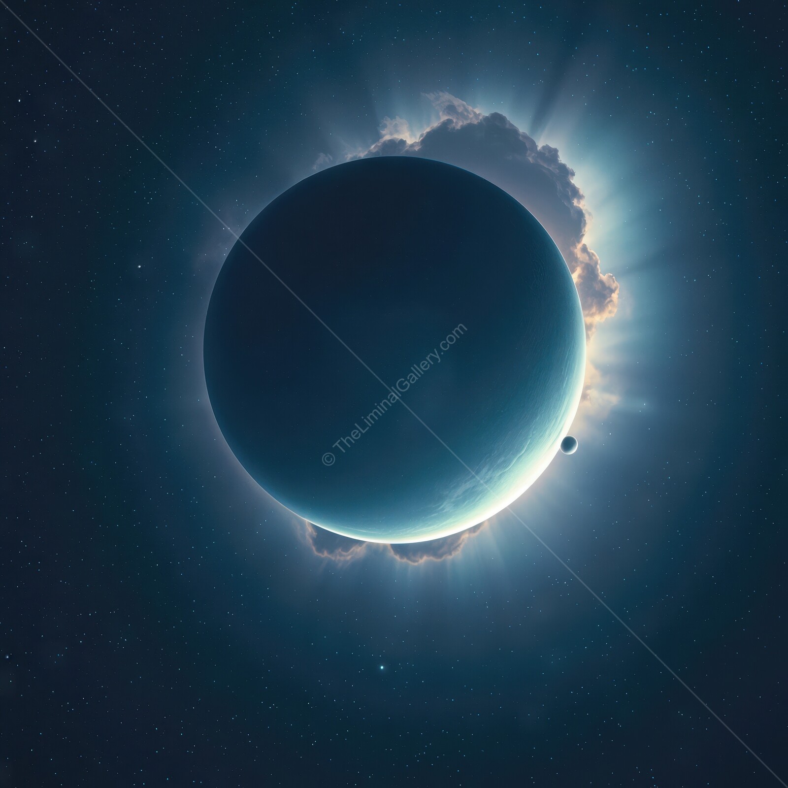 Celestial wonders unfold as distant planets dance near the glowing cosmic horizon