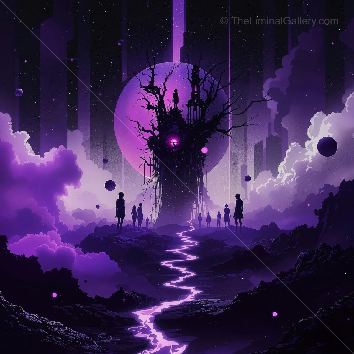 Journey to the ethereal realm of shadows and dreams in a vibrant cosmic landscape filled with mystery and adventure