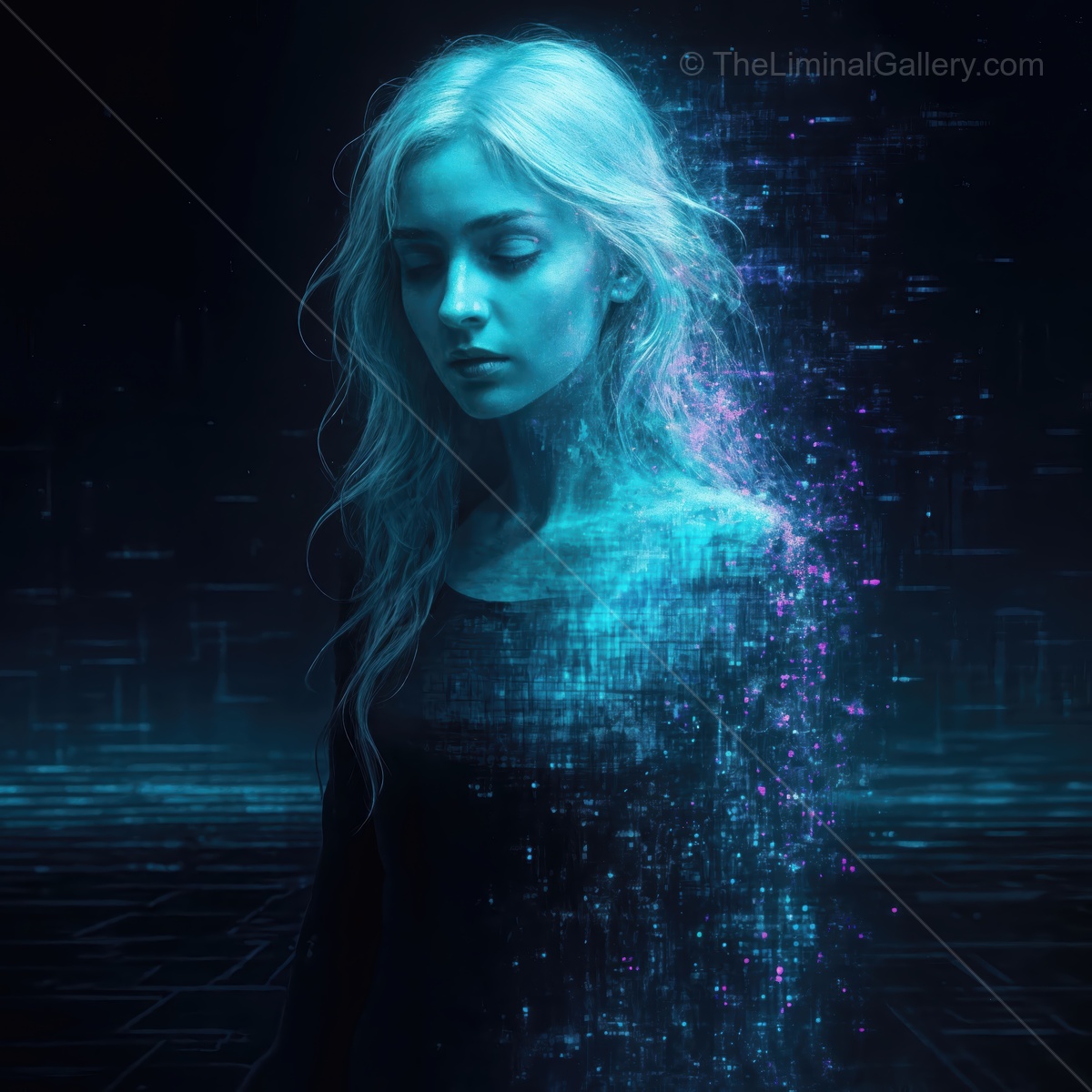 Digital essence emerges in a futuristic realm filled with cybernetic wonders and vibrant light reflections