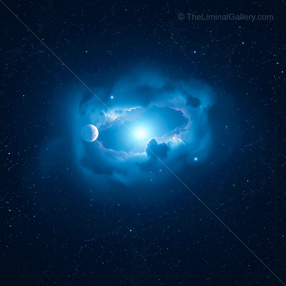 Celestial dance of light and shadow in a serene cosmic expanse